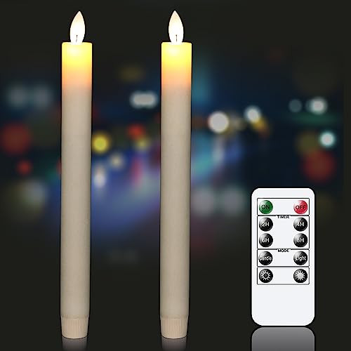 GenSwin Battery Operated Ivory Flameless Taper Candles with Remote & Timer, Moving Wick Real Wax Window Flickering LED Candles Christmas Decoration(0.78 x 9.5 Inches, Set of 2) | Amazon (US)
