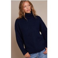 Navy Roll Neck Balloon Sleeve Oversized Jumper | PrettyLittleThing UK