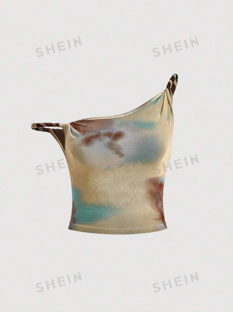 SHEIN MOD Tie Dye Asymmetrical Neck Top,Ombre Print,Marble Print | SHEIN