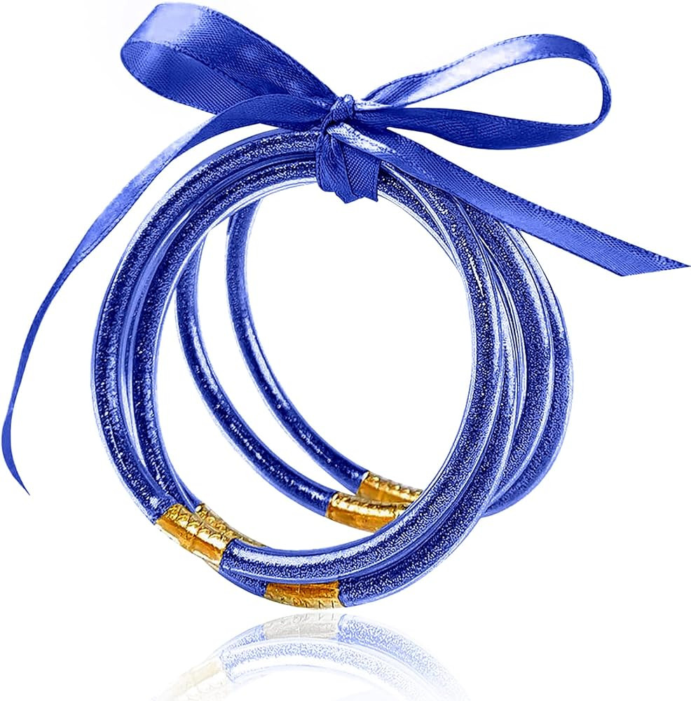 MJartoria Glitter Jelly Bangles Bracelets Set Glitter Filled Jelly Silicone Bracelets for Women | Amazon (US)