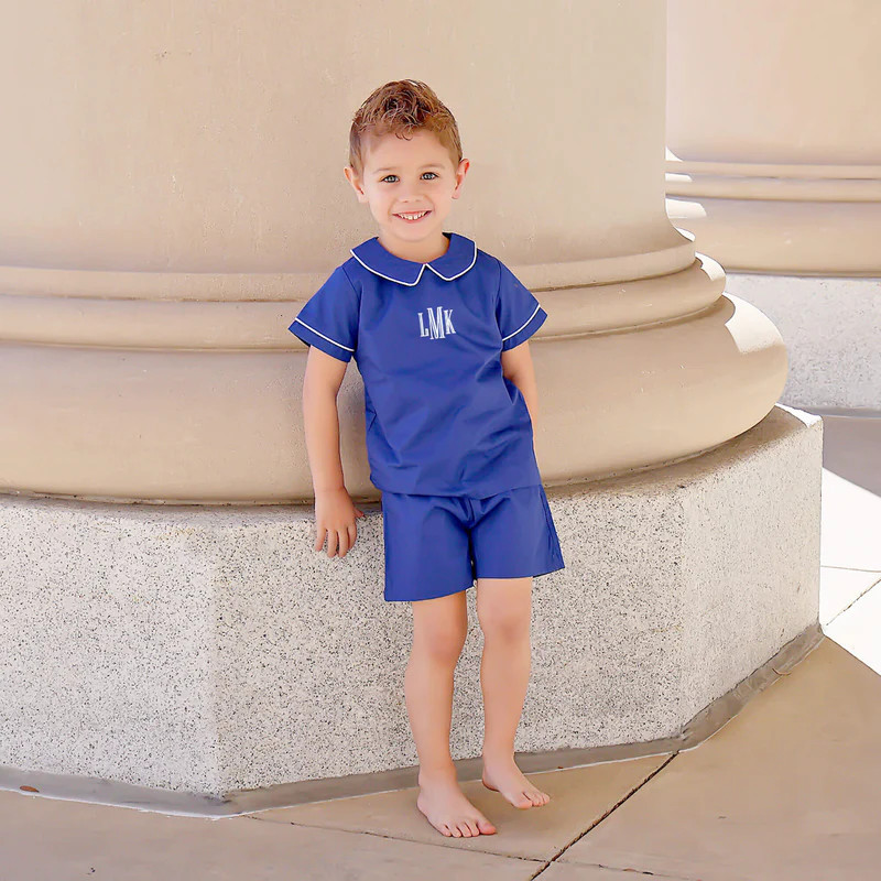Royal Blue Collared Short Set | Classic Whimsy