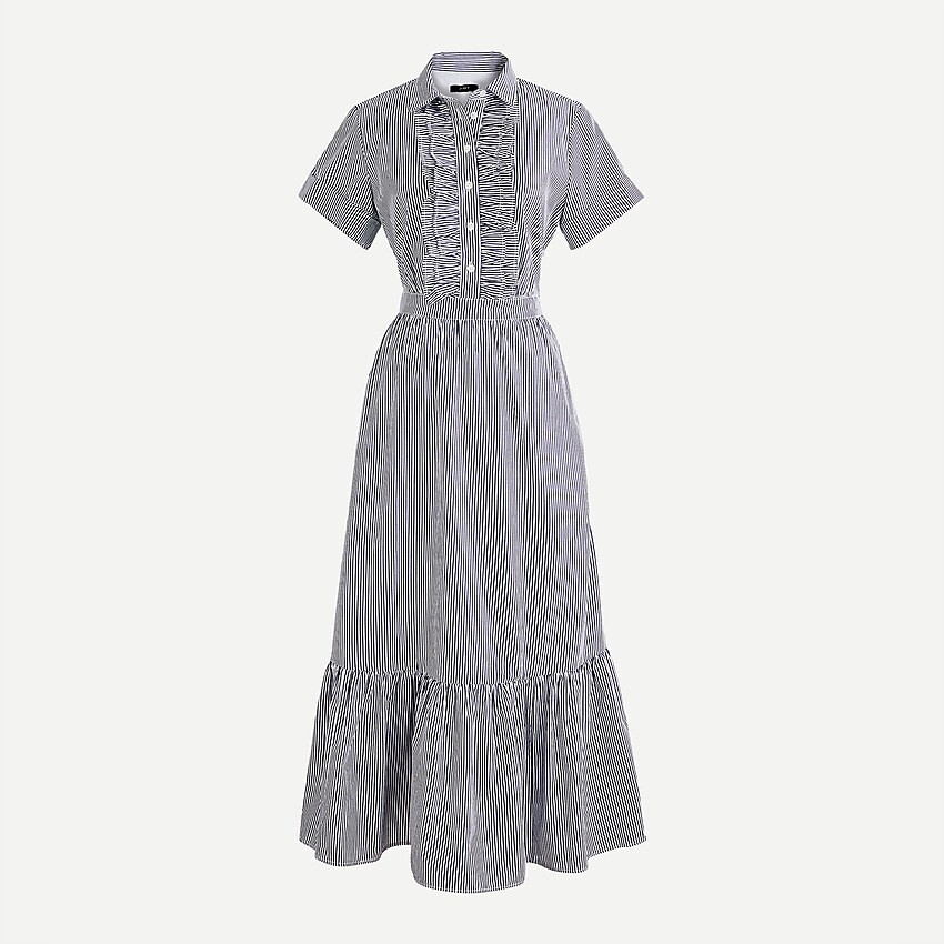 Ruffle-front midi dress in striped cotton poplin | J. Crew US