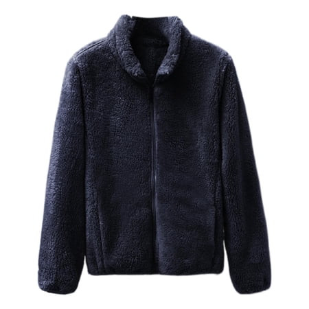 Texiao Long Sleeve Tops For Women Trendy Zip Mock Neck Denim Jacket For Women Black Concert Tops For Women Women s Winter Zipper Fluffy Wool Teddy Casual Coat Zipper Pocket Winter Warm Soft Jacket | Walmart (US)