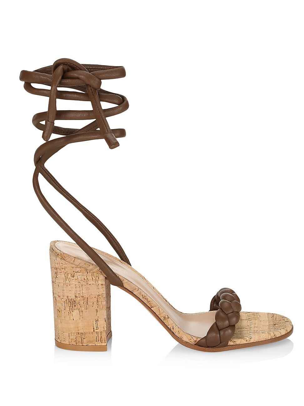 Gianvito Rossi Women's Braided Ankle-Wrap Leather Cork Heel Sandals - Texas Naturale - Size 9 | Saks Fifth Avenue