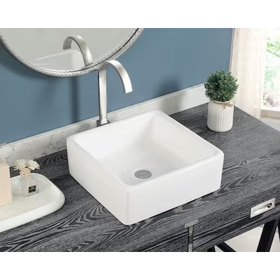 allen + roth White Vessel Square Bathroom Sink (15.16-in x 15.16-in) Lowes.com | Lowe's