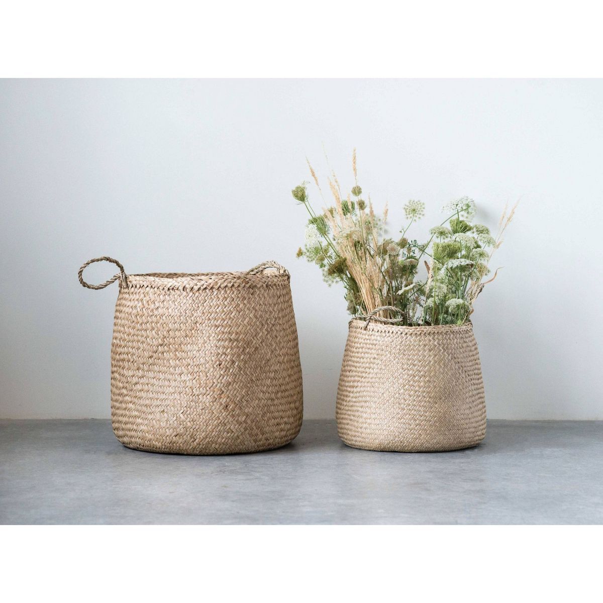 Set of 2 Decorative Woven Seagrass Baskets with Handles Beige - Storied Home | Target