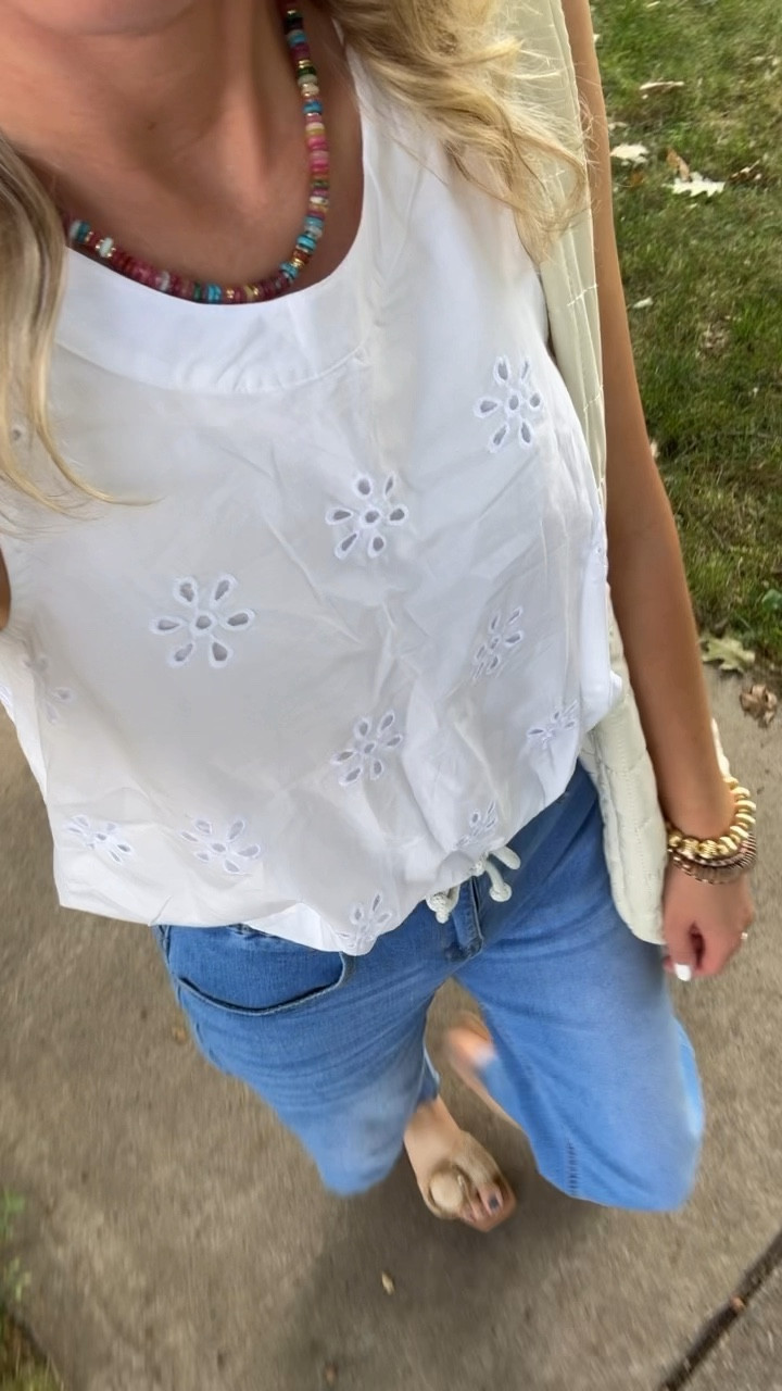 Saturday ootd. Love this eyelet bubble top! And these comfy wide leg jeans are my fave!

White top, high waisted jeans, stretchy jeans, wide leg denim, white blouse, summer top, summer outfit 

#LTKFindsUnder50 #LTKFindsUnder100 #LTKStyleTip