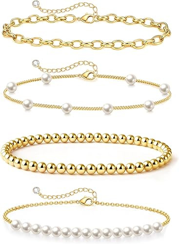 Zeffy Gold Pearl Beaded Bracelet for Women, 14K Gold Plated Jewelry Set With Paperclip Link Chain... | Amazon (US)
