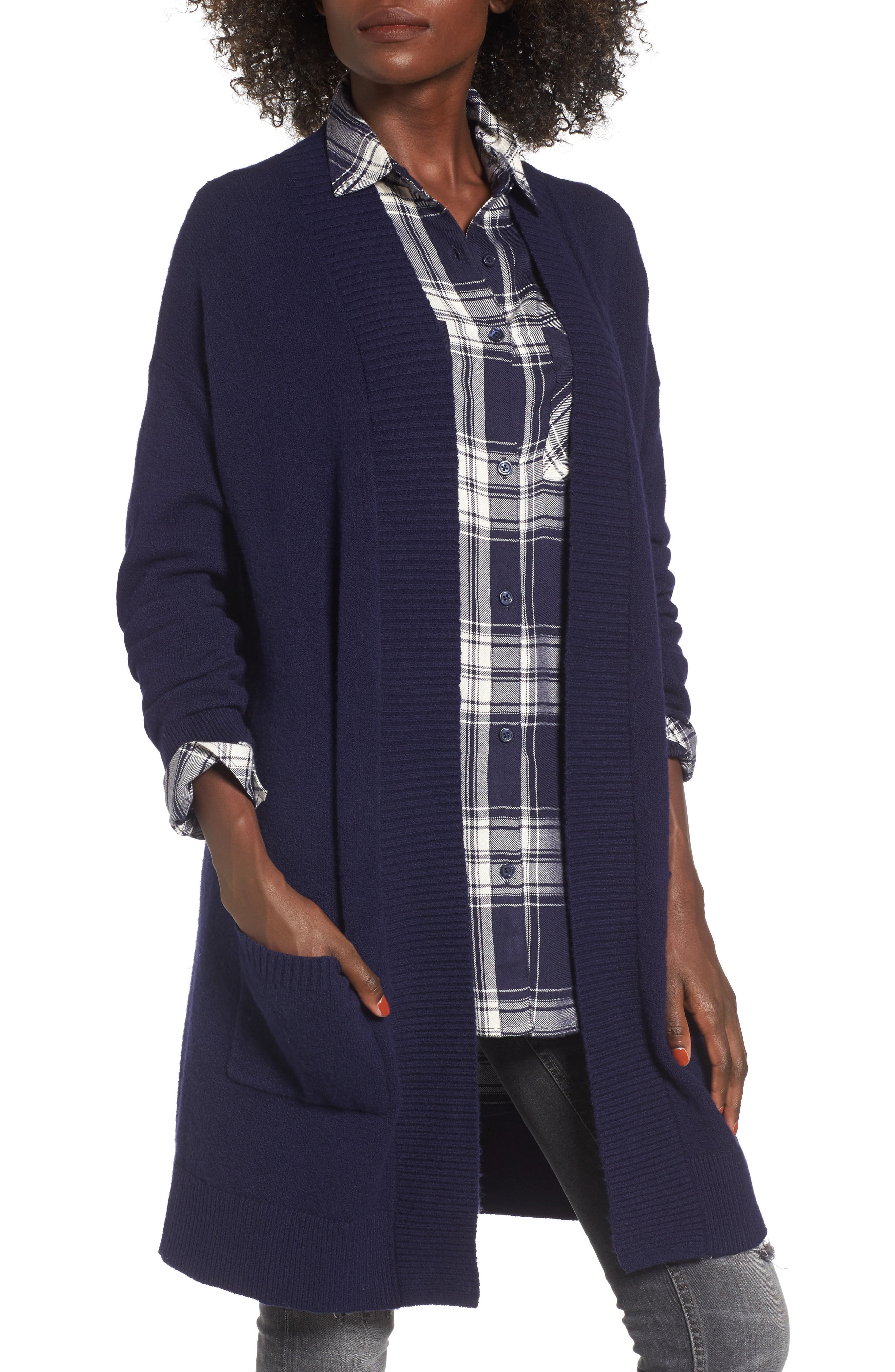 Rib Trim Long Cardigan | Nordstrom