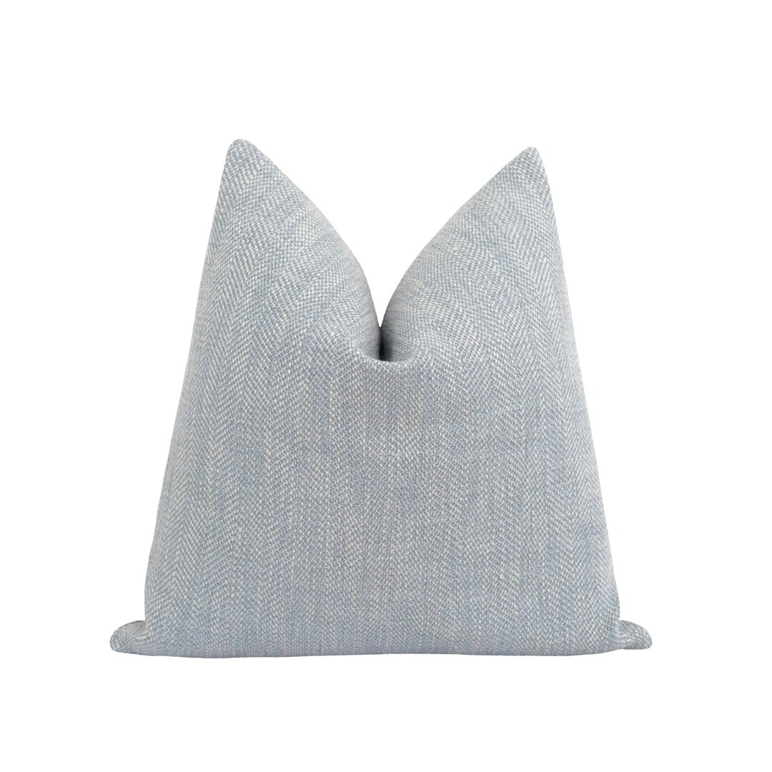 Dusty Blue & Ivory Herringbone Pillow Cover • Blue Stylish Woven Fabric • Versatile Double-si... | Etsy (US)