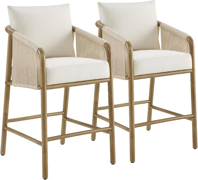 CHITA Paper Cord Braid Counter Height Barstools Set of 2, Fabric Upholstered Woven Rope Counter S... | Amazon (US)