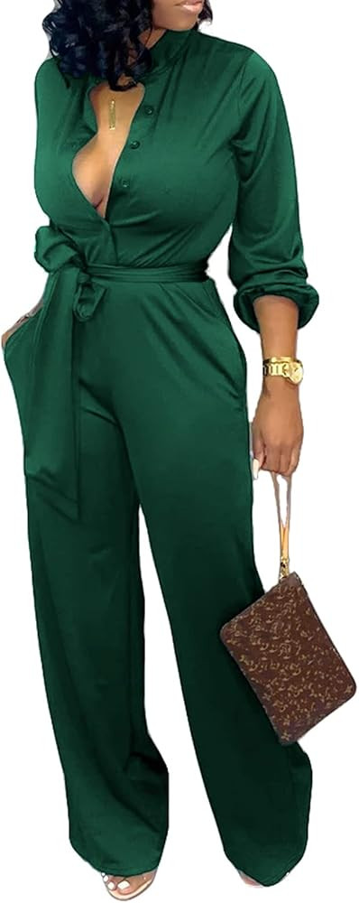 SxClub Jumpsuits for Women Formal Sexy Elegant Long Straight Pants Busineess Party Jumpsuit with ... | Amazon (US)