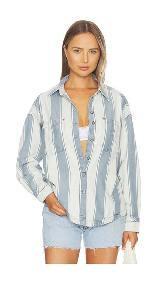 Free People X Crossroads Striped Shirt in Blue. - size XS | Revolve Clothing (Global)