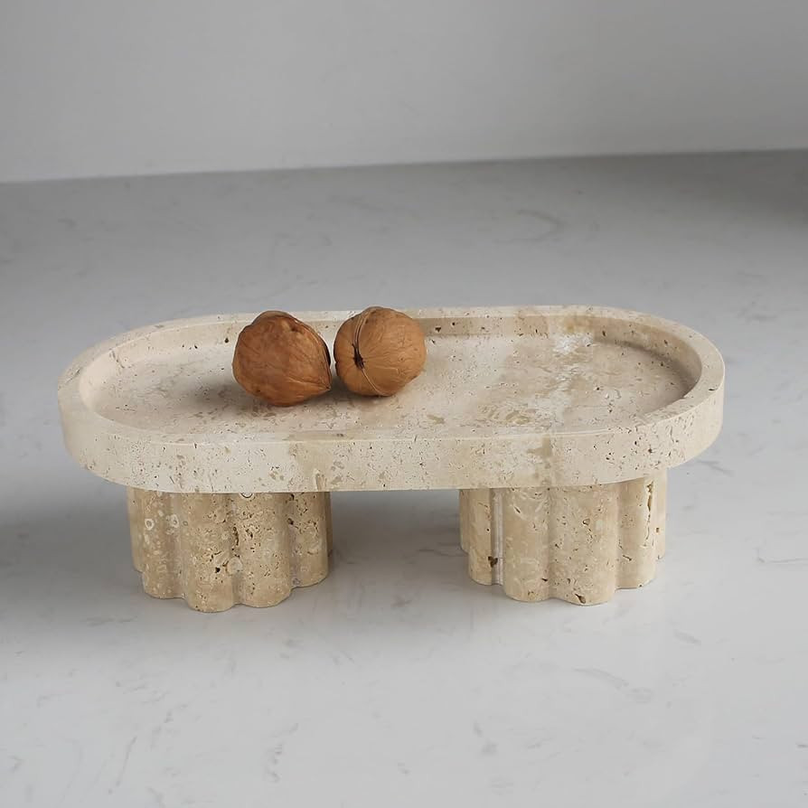 Natural Travertine Oval Tray with 2 Legs, 10" Vanity Decorative Tray for Countertop Organizer, Ca... | Amazon (US)