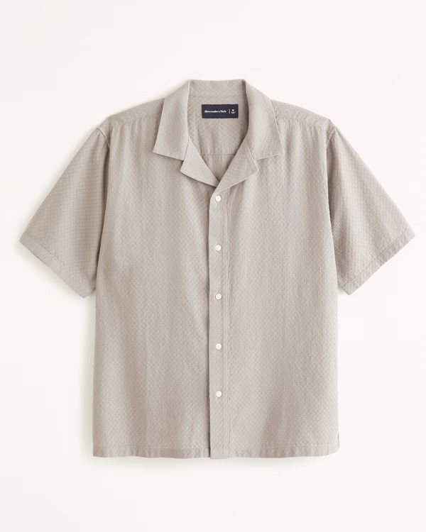 Camp Collar Textured Button-Up Shirt | Abercrombie & Fitch (US)