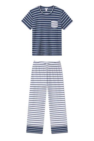 Pima Wide Leg Pajama Set in Mixed Breton Stripe | Lake Pajamas