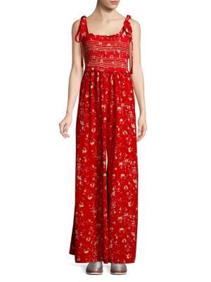 Free People - Shirred Tie-Strap Wide-Leg Jumpsuit | Lord & Taylor