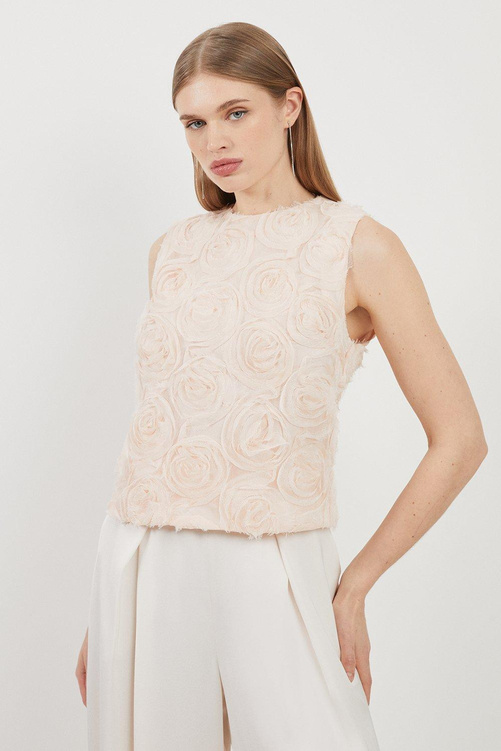 Crinkle Rosette Woven Sleeveless Top | Karen Millen US