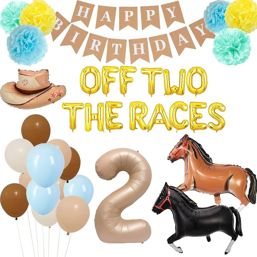 Off Two The Races Birthday, Horse 2nd Birthday Decorations, 2nd Birthday Horse Theme,Horse Themed... | Amazon (US)