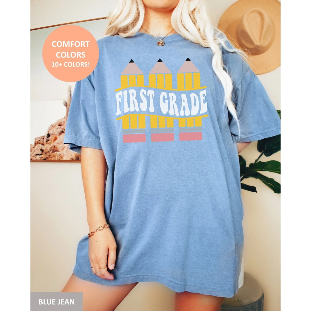 First Grade Pencil Teacher Shirt Comfort Colors Tee Back to - Etsy Canada | Etsy (CAD)
