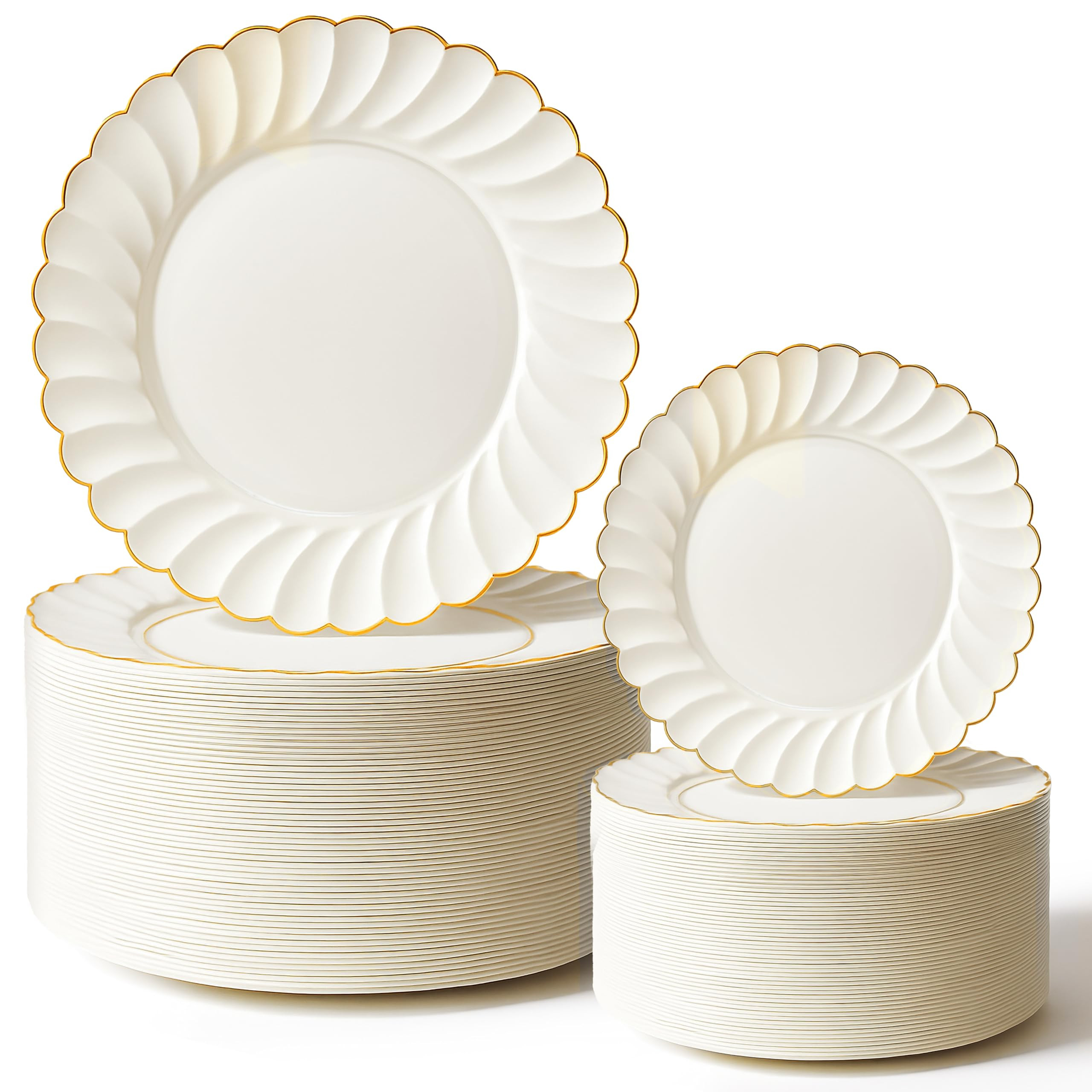Stock Your Home 60 Pack – Elegant Ivory & Gold Scalloped Plastic Plates – Heavy-Duty Disposab... | Amazon (US)