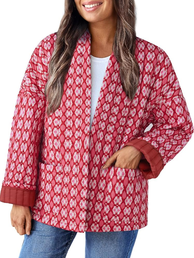 AUTOMET Women's Quilted Jacket Open Front Puffer with Pockets | Amazon (US)