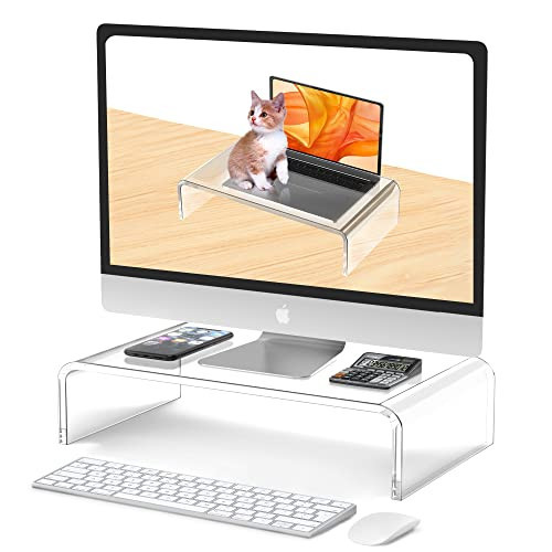 Beimu Acrylic Monitor Stand Riser Acrylic Laptop Stand for Desk Clear Computer Monitor Stand for Desk Accessories White Aesthetic Decorations for Office Home iMac Organizer | Amazon (US)