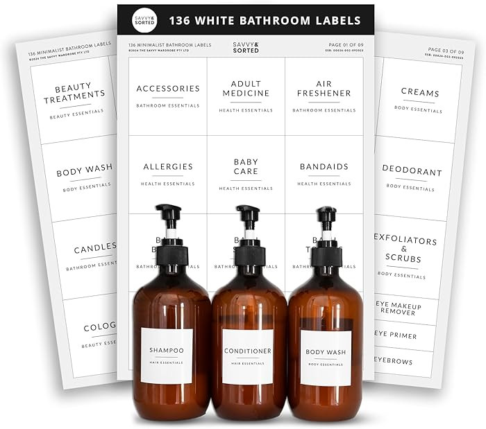 Minimalist Bathroom Labels for Organizing, 136 Preprinted Bath Room and Makeup Organizer Stickers... | Amazon (US)