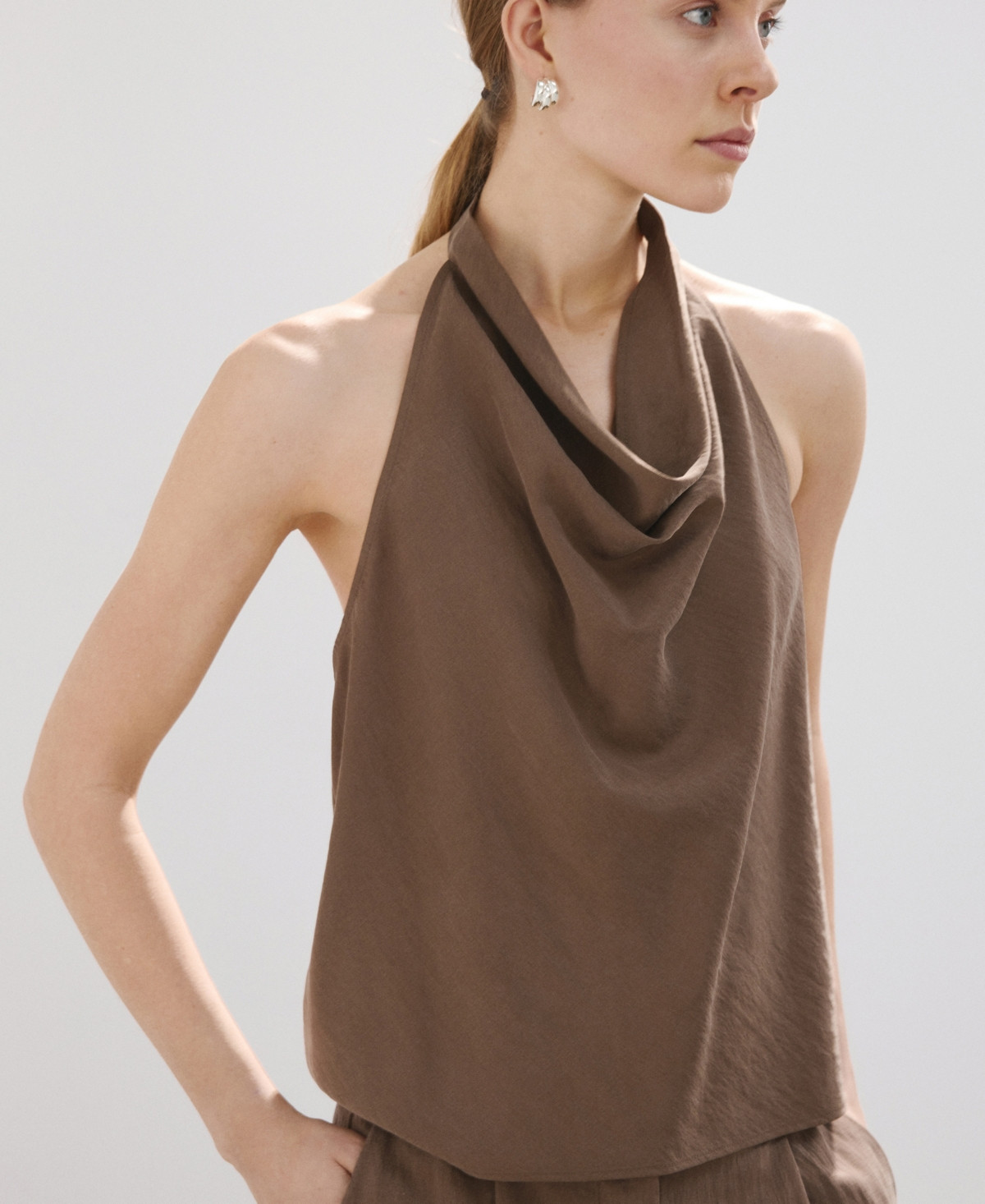 Mango Women's Draped Neck Lyocell Top - Brown | Macy's