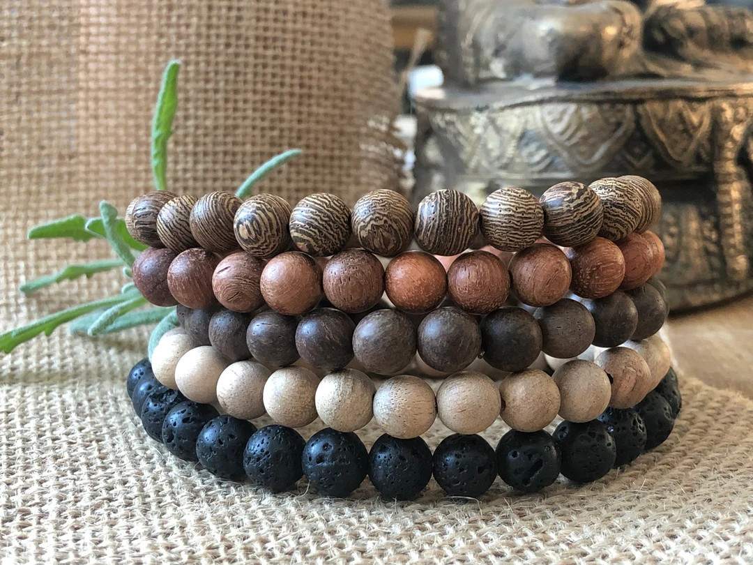 Wood Beaded Bracelets for Men or Women Stacking Bracelets Natural Wood Bracelet Set Boho Stretch ... | Etsy (US)