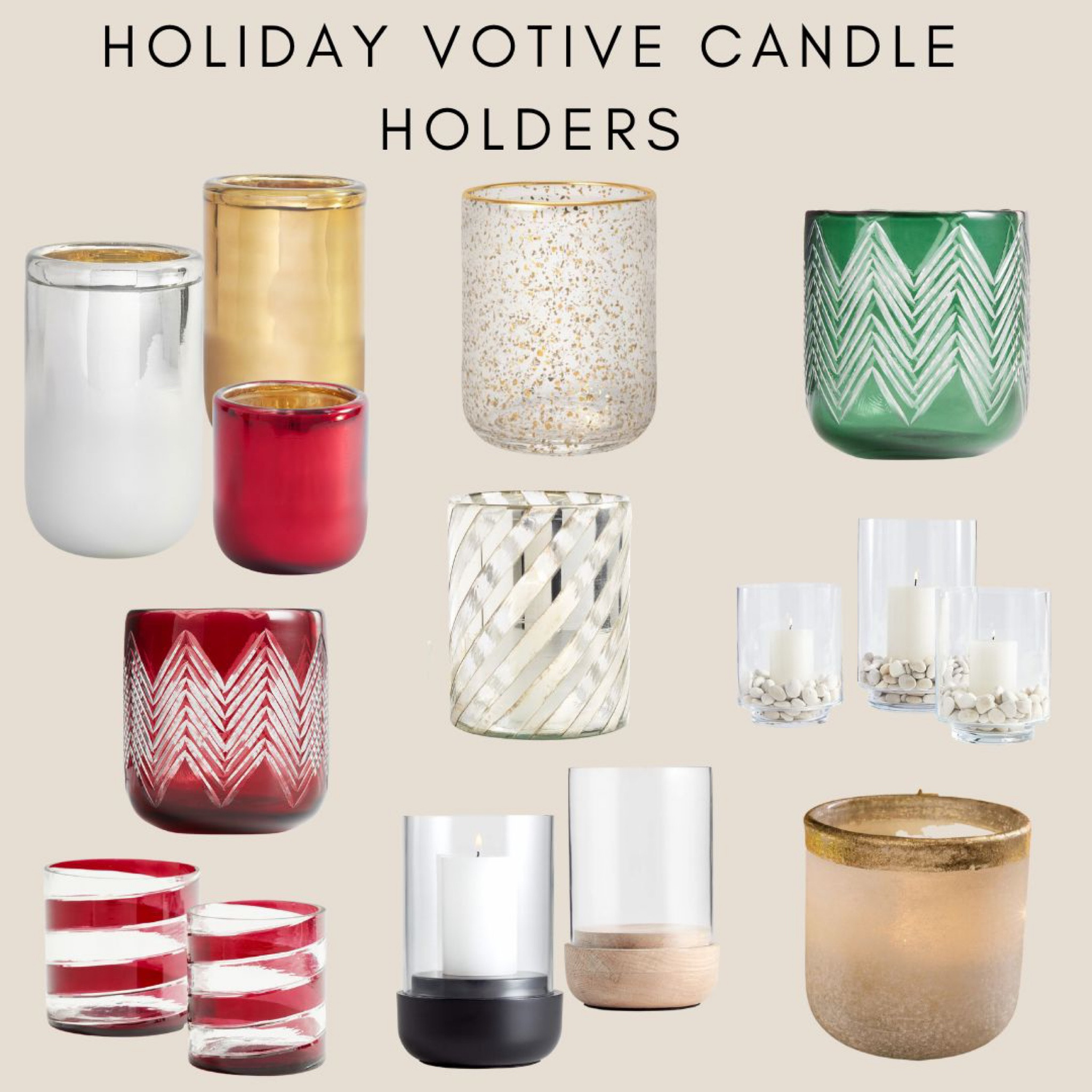 Holiday votive holders! 
Red votive 
Gold votive
Candy cane votive 


#LTKHoliday #LTKhome #LTKSeasonal