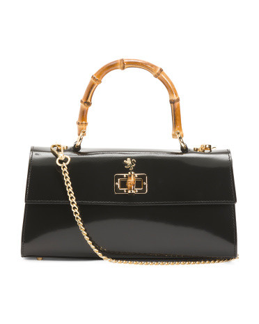 Made In Italy Patent Leather Bamboo Handle Satchel | TJ Maxx