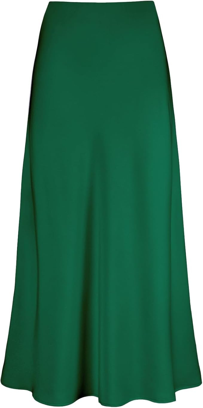 Women's Satin High Waisted Maxi Skirts Hidden Elasticized Waistband A Line Long Skirt | Amazon (US)