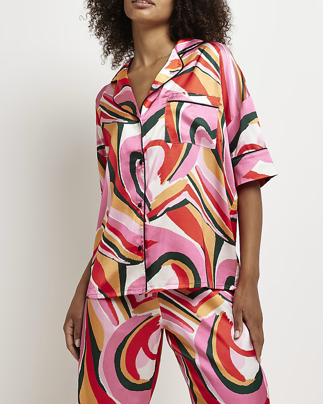 Pink print satin pyjama shirt | River Island (UK & IE)