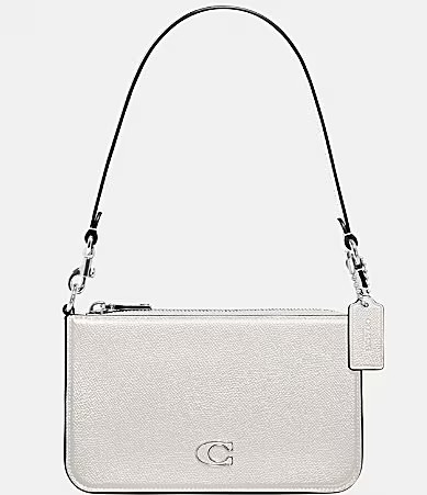 COACH Pebbled Leather Pouch Silver Tone Shoulder Bag - Chalk | Dillard's