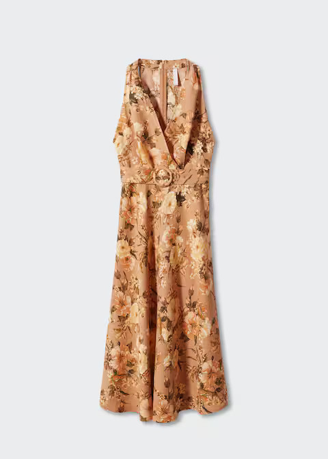 Floral linen-blend dress | MANGO (UK)