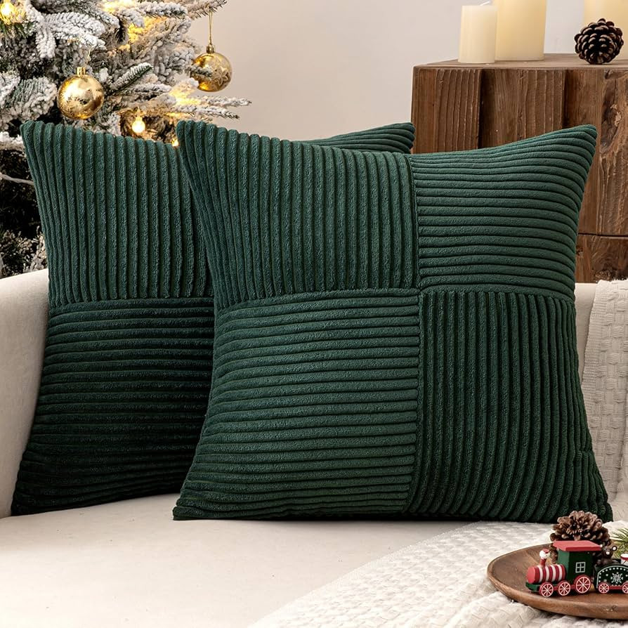 MIULEE Christmas Army Green Corduroy Pillow Covers Pack of 2 Boho Decorative Spliced Throw Pillow... | Amazon (US)