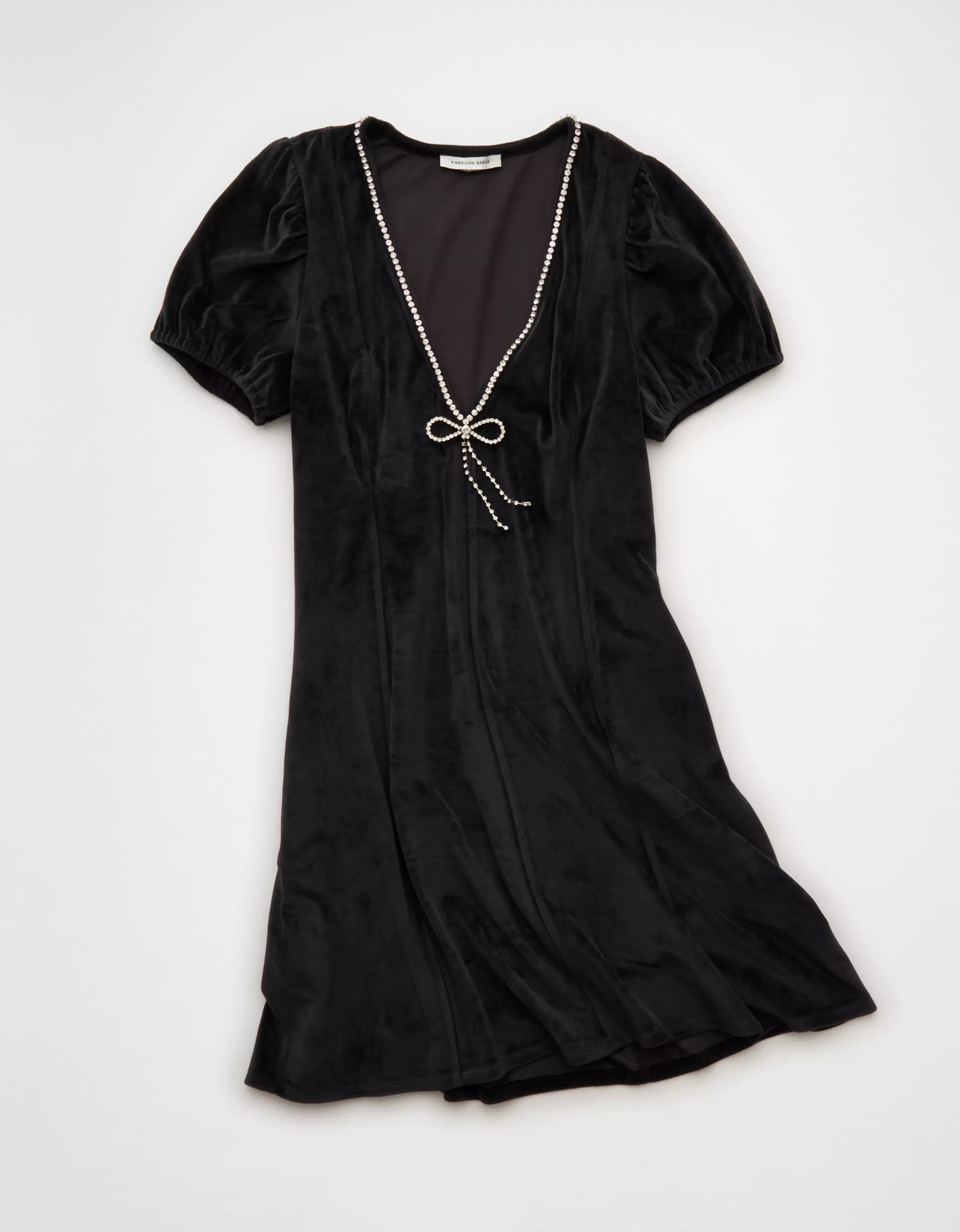 AE Rhinestone Puff Sleeve Mini Dress | American Eagle Outfitters (US & CA)