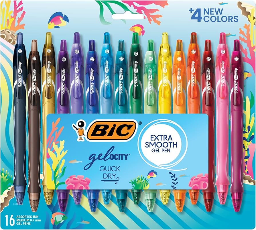 BIC Gelocity Quick Dry Ocean Themed Gel Pens, Medium Point (0.7mm), 16-Count Gel Pen Set (Assorte... | Amazon (US)