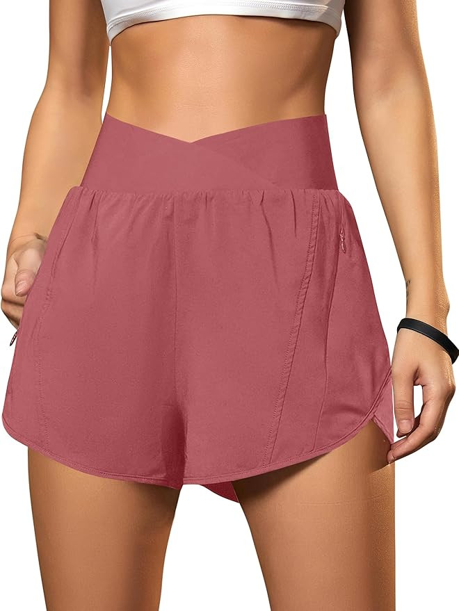 Blooming Jelly Women's Workout Shorts Athletic Running Shorts Crossover High Waisted Gym Shorts w... | Amazon (US)