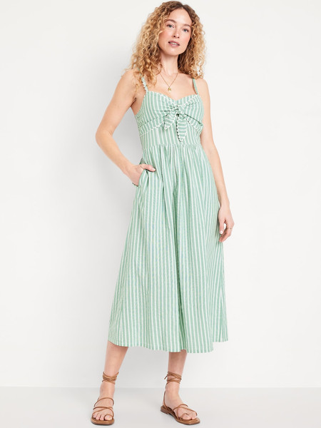 Fit & Flare Tie-Front Seersucker Midi Dress | Old Navy (US)