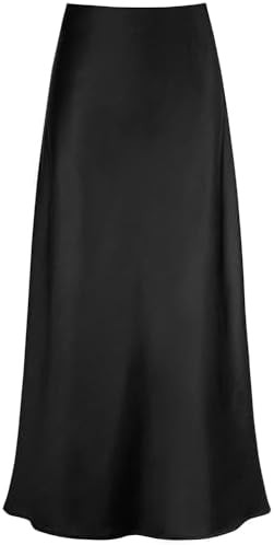 Women's Satin High Waisted Maxi Skirts Hidden Elasticized Waistband A Line Long Skirt | Amazon (US)