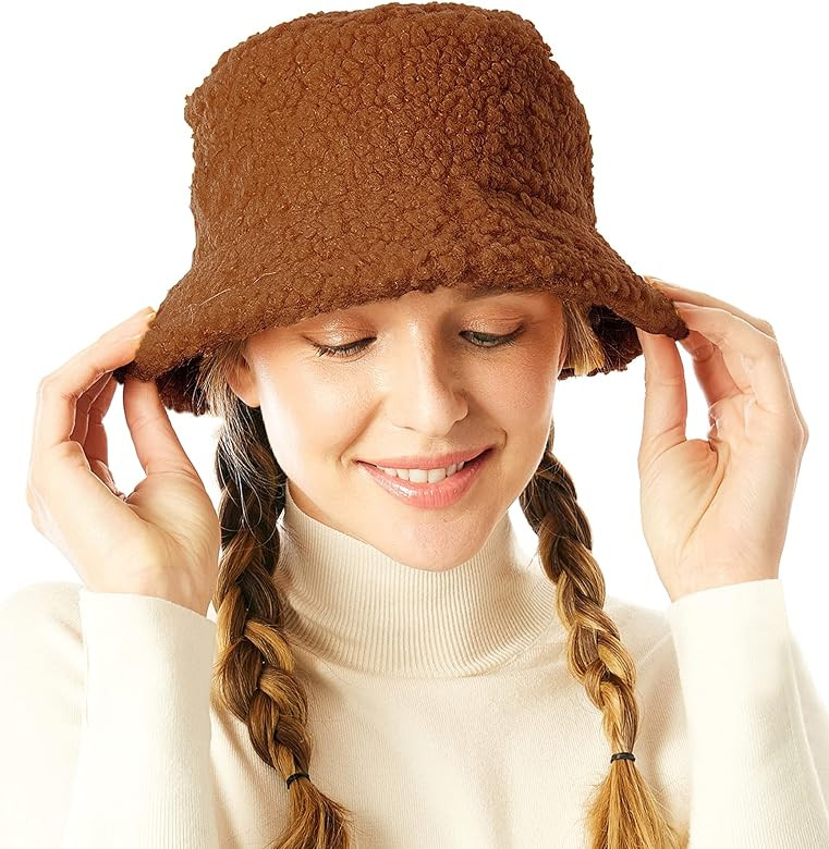 Winter Bucket Hat for Women Faux Fur Sherpa Fuzzy Warmer Fisherman Hats for Women | Amazon (US)