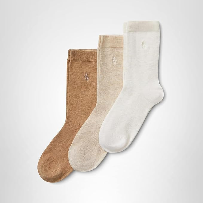 Polo Ralph Lauren Women's Classic Flat Knit Crew Socks-3 Pair Pack-Comfortable Cotton Poly Blend | Amazon (US)