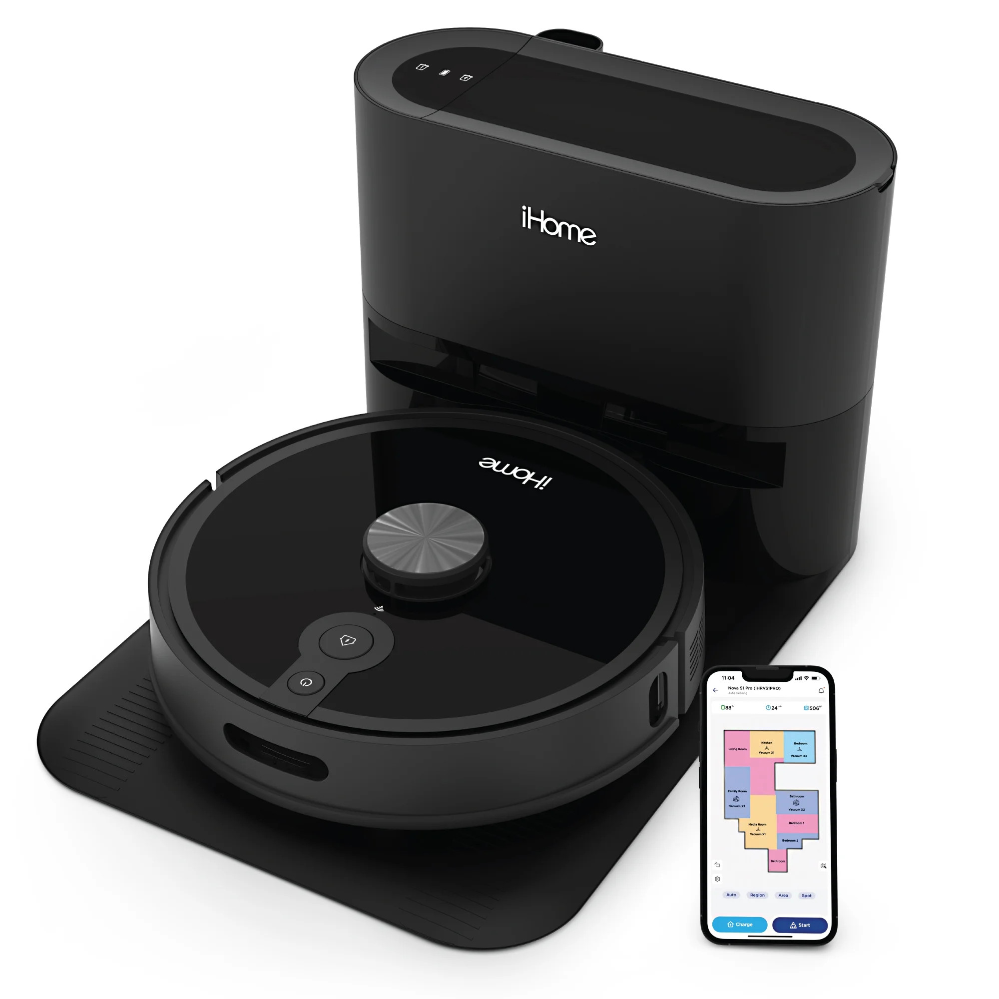 iHome AutoVac Nova S1 Pro Self Empty Robot Vacuum with LIDAR Navigation, 180 Minute Runtime, 2700... | Walmart (US)