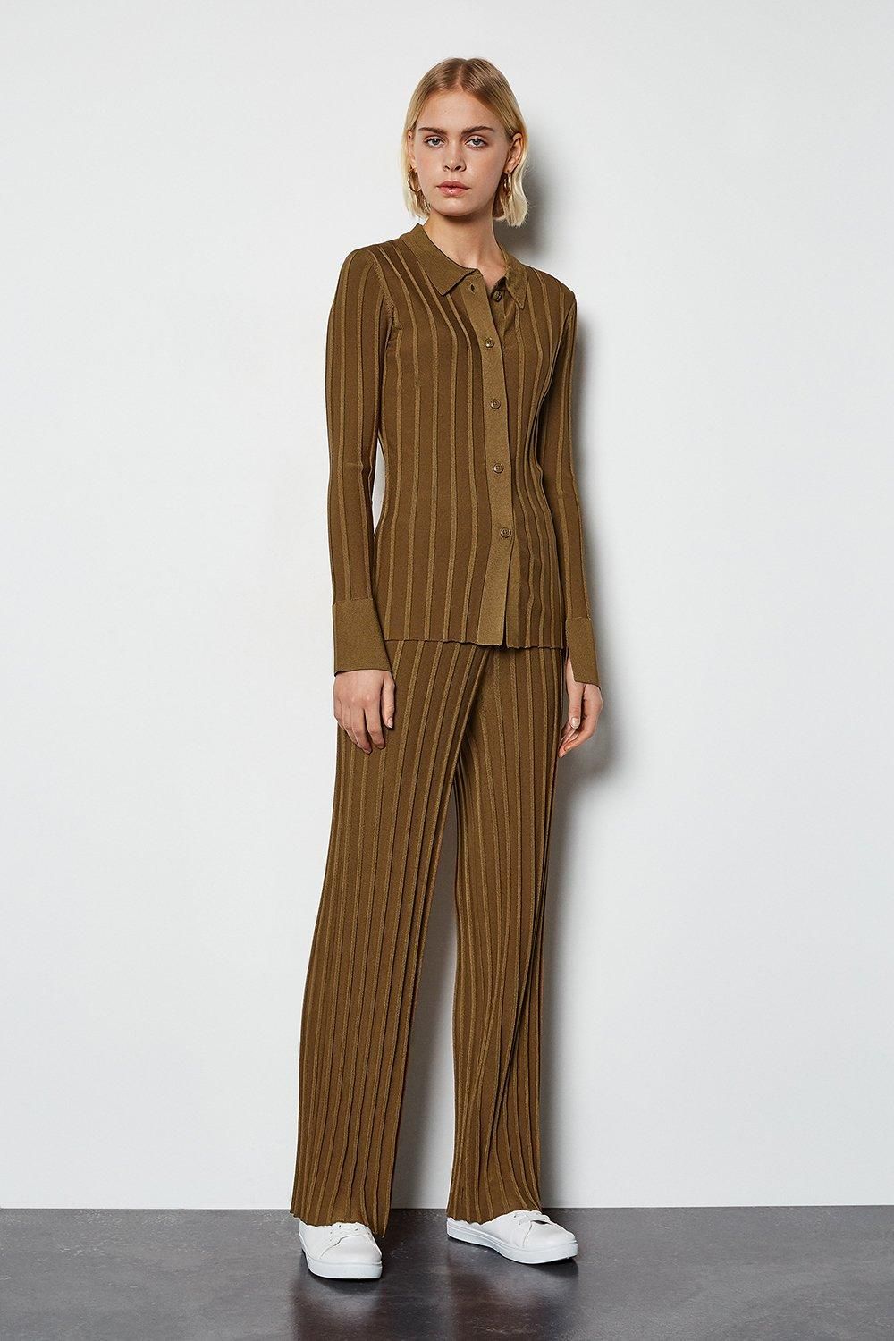 Wide Rib Knit Trousers | Karen Millen UK & IE