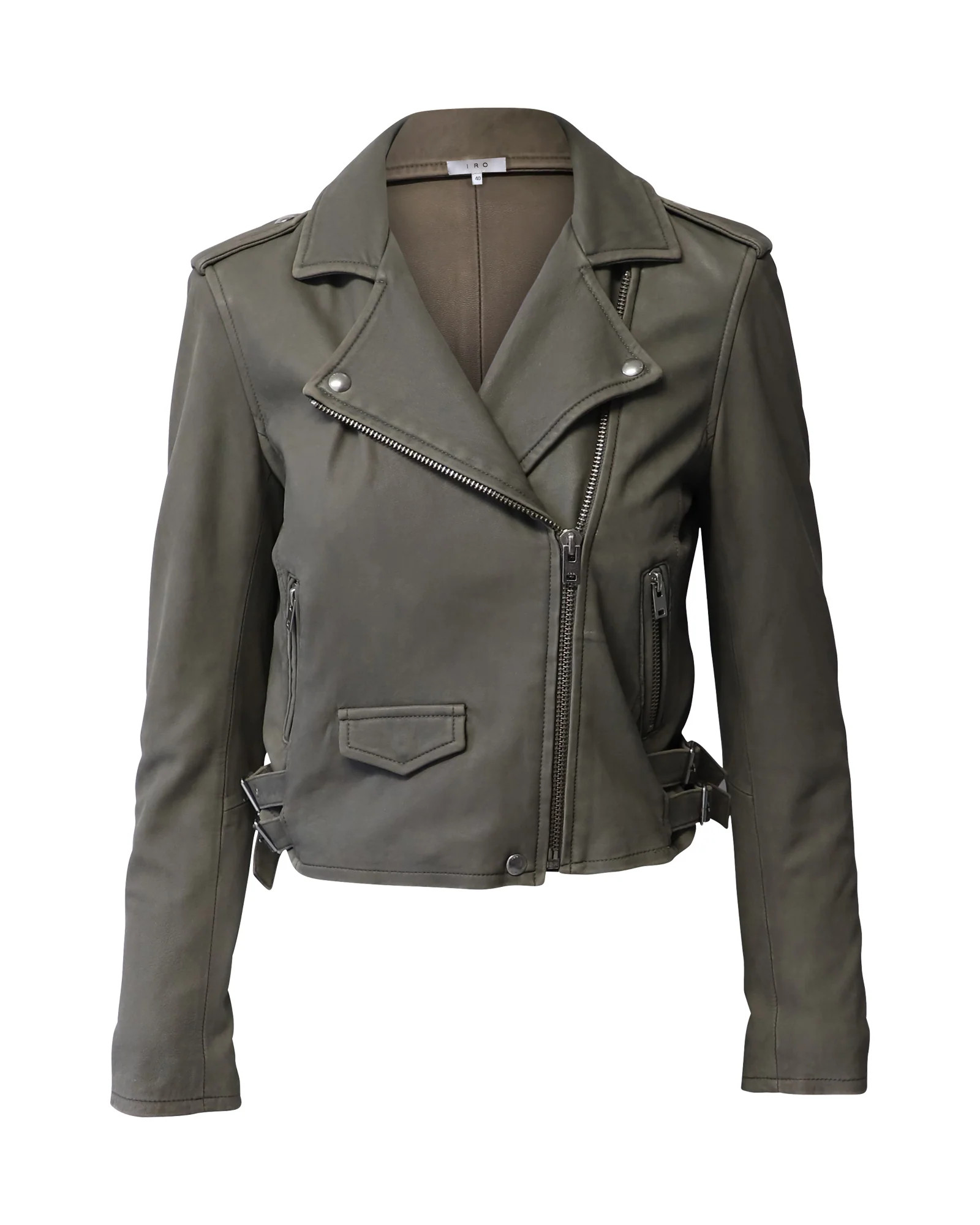Iro Cropped Moto Jacket in Grey Lambskin Leather | Shop Simon