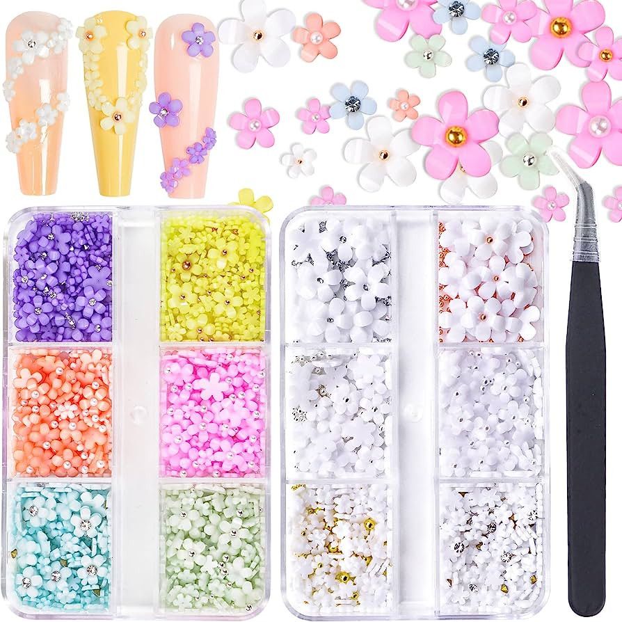 3D Flower Nail Charms, 2 Boxes Flower Nail Art Charms for Nails, 7 Colors Flowers Nail Gems with ... | Amazon (US)