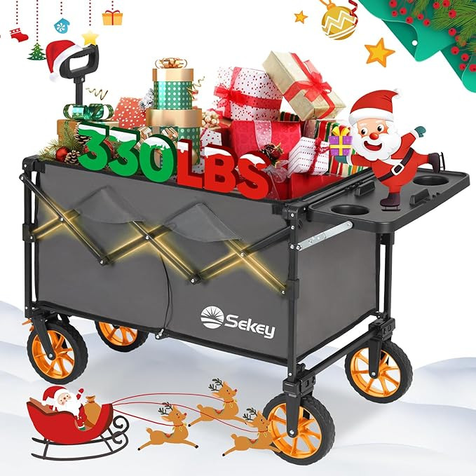 Sekey 250L Collapsible Wagon with Folding Table and Drink Holders, Foldble Beach Wagon with All-T... | Amazon (US)