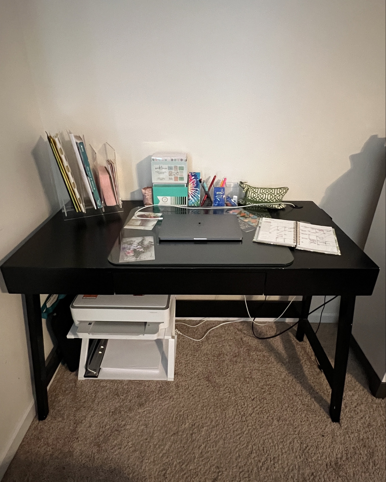 My desk is black and sleek. I wanted a modern styled desk that was large enough to hold everything. This was the perfect find! 

#LTKhome